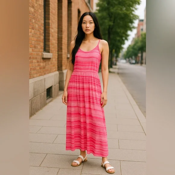 Fourteenth Place Pink & White Striped Maxi Dress Size Medium - Picture 2 of 4